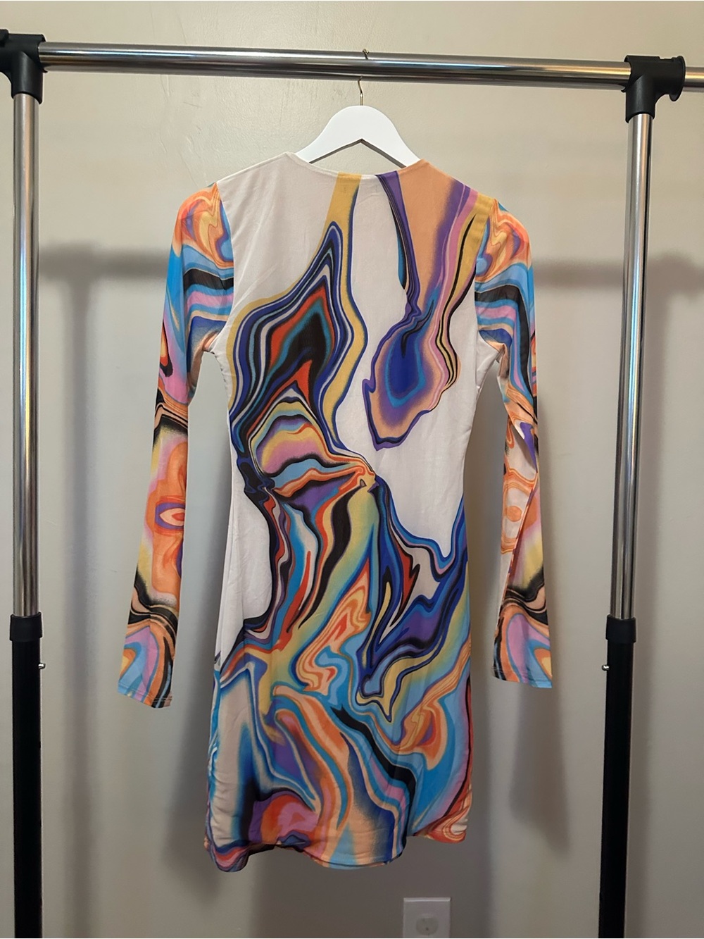 AFRM Mini Dress in Multicolor Swirl Print (Cream Base) - Picture 3 of 3